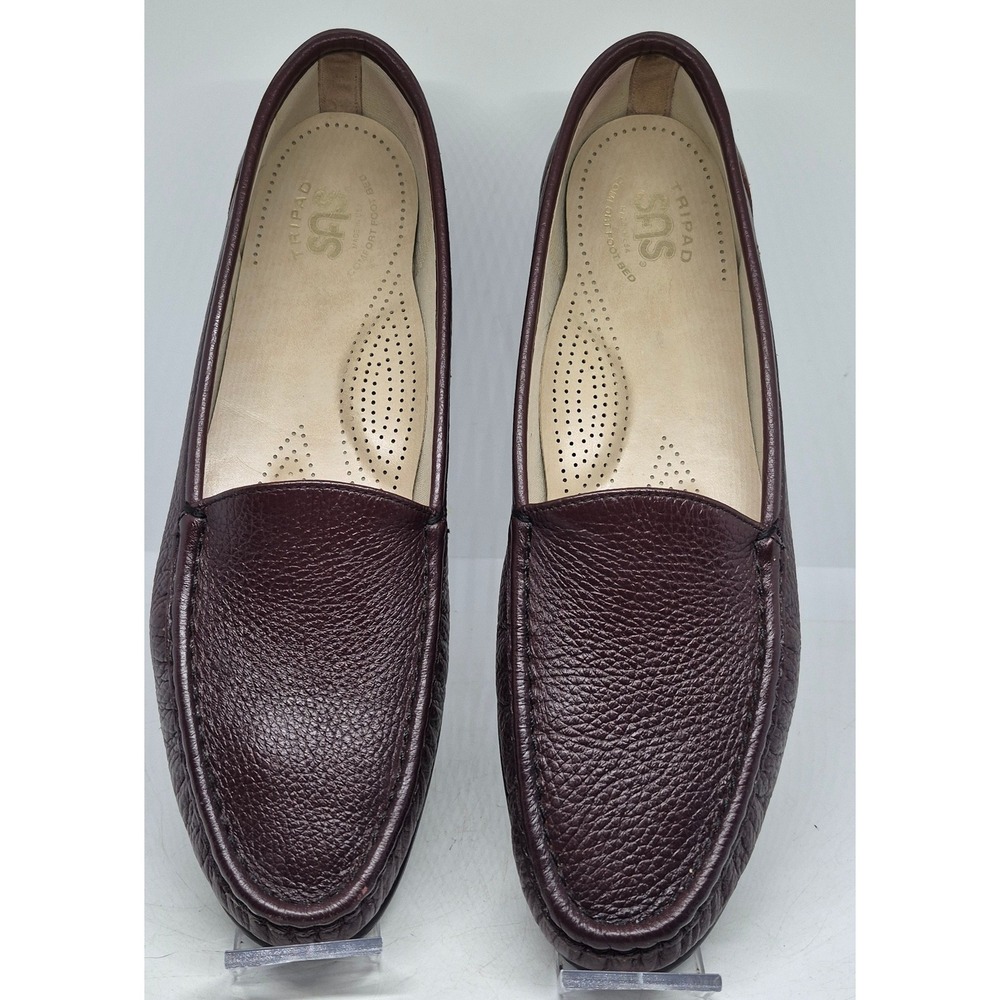 SAS Loafers Woman SZ 12 Burgundy Pebbled Leather Comfort Slip On Walking Shoes